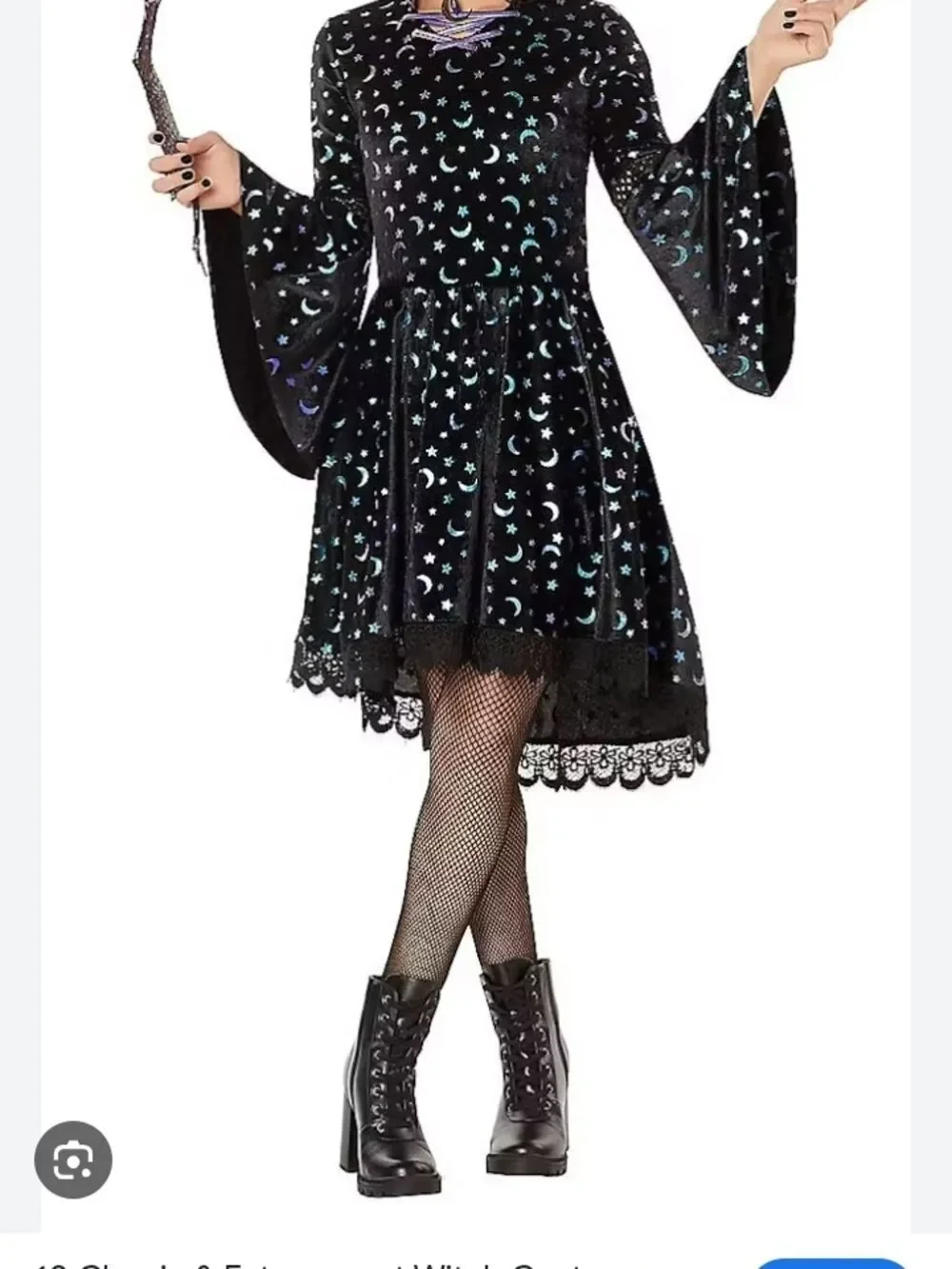 Spirit Black Velvet Moon & Stars Hooded Witch Dress Costume